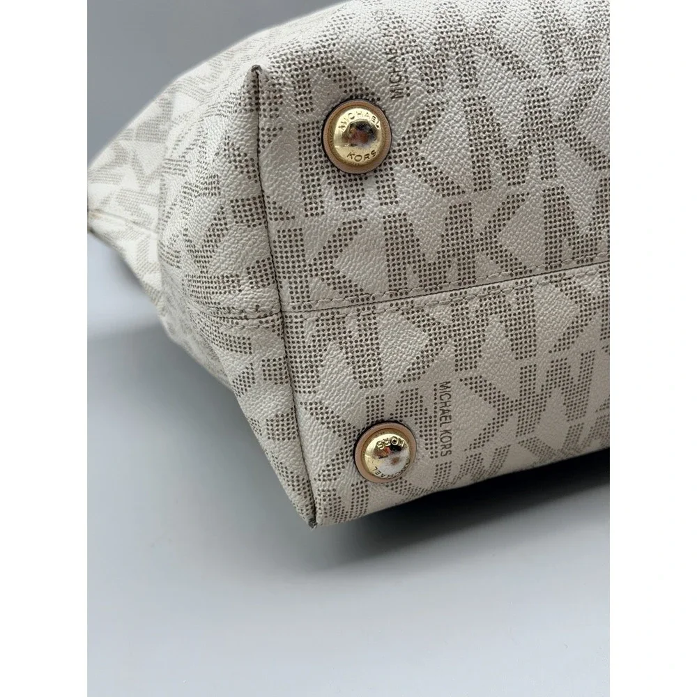 Michael Kors Large Signature MK Logo Satchel Bag Vanilla Blush Authenticated